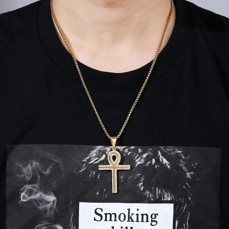 HIP Hop Gold Color Stainless Steel Bling Iced Out Rope Chain Egyptian Ankh Cross Pendants & Necklaces for Men Jewelry
HIP Hop Gold Color Stainless Steel Bling Iced Out Rope Chain Egyptian Ankh Cross Pendants & Necklaces for Men Jewelry