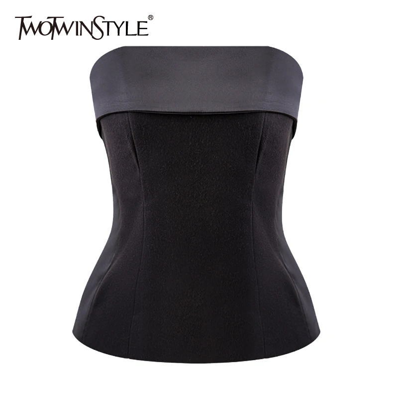

Twotwin2 стильная Сексуальная черная рубашка для женщин с вырезом лодочкой без рукавов в стиле пэчворк на молнии, тонкие блузки, женская летняя ...
