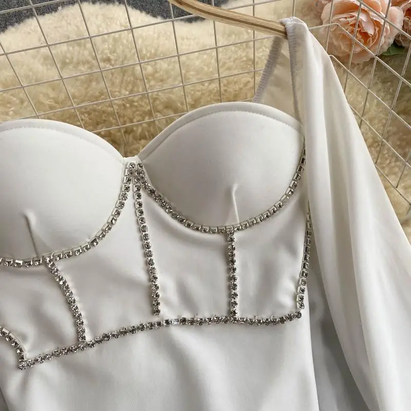 Court Style Ladies Square Collar Leaky Clavicle Black White Blouse Women's Spring Puff Long Sleeve Diamond Slim Short Shirt Tops
Court Style Ladies Square Collar Leaky Clavicle Black White Blouse Women's Spring Puff Long Sleeve Diamond Slim Short Shirt Tops