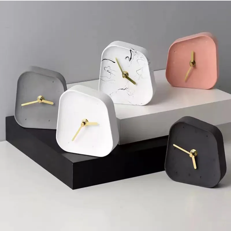 

Nordic DIY Geometry Shaped Cement Table Clock Desktop Mute Concrete Small Desk Clock Ornaments Home Decoration Desktop Clocks