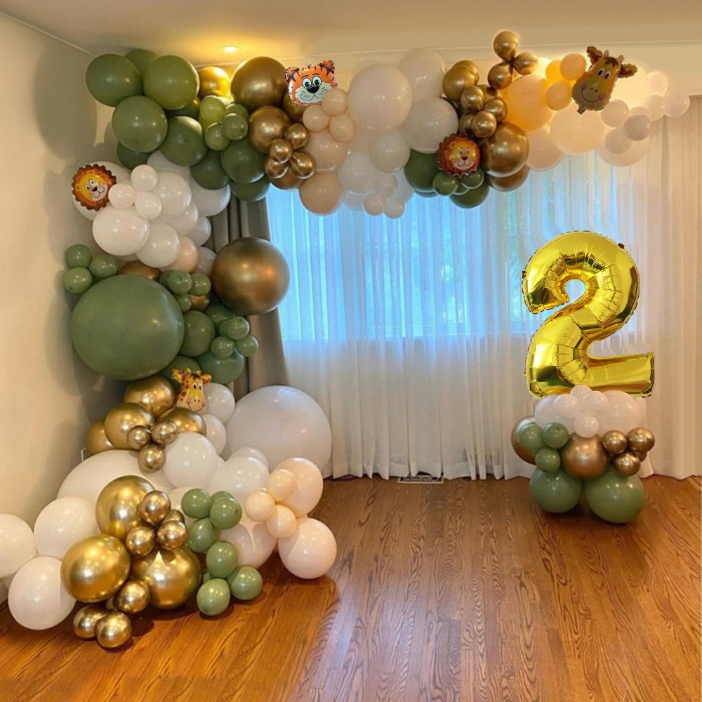 

141pcs Avocado Green White Balloon Garland Arch Kit Metallic Gold Globos Jungle Theme Baby Shower Kids Birthday Party Decoration