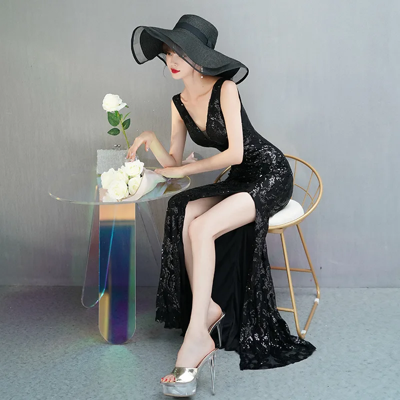 Banquet Dress Black Bling Sequins Evening Dresses Sexy High Split Party Gowns Slim Mermaid Gown Temperament Long Celebrity
Banquet Dress Black Bling Sequins Evening Dresses Sexy High Split Party Gowns Slim Mermaid Gown Temperament Long Celebrity