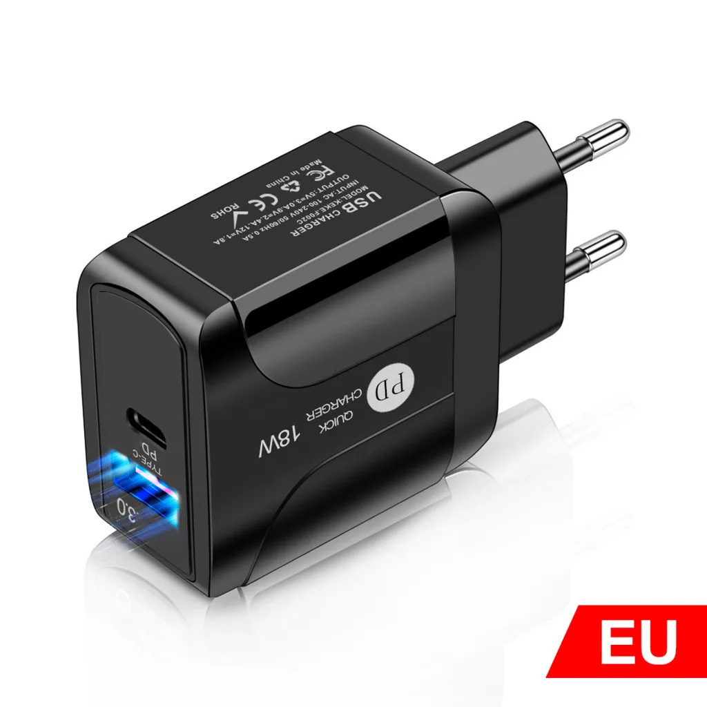 ЕС QC 3 0 Быстрый Зарядное устройство 18 Вт USB c PD подключить два Мощность Порты