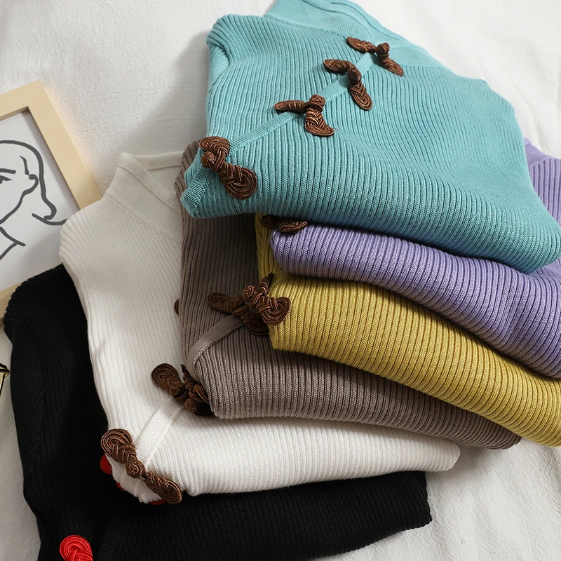 Temperament disc button Mock neck sweater 2021 autumn new Korean bottoming long sleeve slim top sweater women jumper pullovers
Temperament disc button Mock neck sweater 2021 autumn new Korean bottoming long sleeve slim top sweater women jumper pullovers