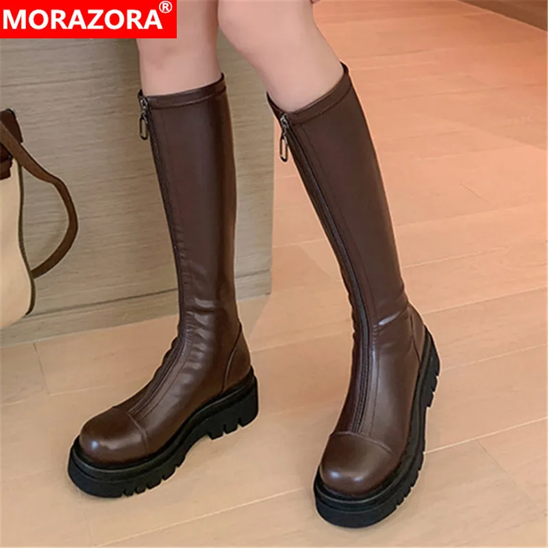 MORAZORA 2022 New Arrive Slim Stretch Boots Women Knee High Boots Round Toe Zip Genuine Leather +Pu Slim Flat Shoes Ladies
MORAZORA 2022 New Arrive Slim Stretch Boots Women Knee High Boots Round Toe Zip Genuine Leather +Pu Slim Flat Shoes Ladies