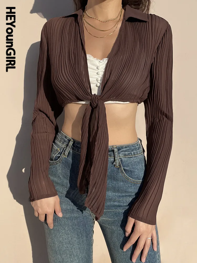 HEYounGIRL Folds Women Chiffon Cropped Top Vintage Long Sleeve Lace Up Casual Fashion Blouse Tee Solid See Through Lady T Shirt
HEYounGIRL Folds Women Chiffon Cropped Top Vintage Long Sleeve Lace Up Casual Fashion Blouse Tee Solid See Through Lady T Shirt