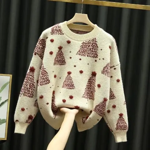 Red New Year Sweater Ladies Fall/winter Loose Wear Retro Lazy Round Neck Pullover
Red New Year Sweater Ladies Fall/winter Loose Wear Retro Lazy Round Neck Pullover