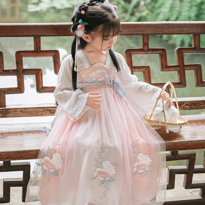 

Children's Tang Suit Hanfu Skirt Girl Chinese Style Embroidered Hanfu Skirt Skirt Ancient Costume Dress Performance CostumeLC154