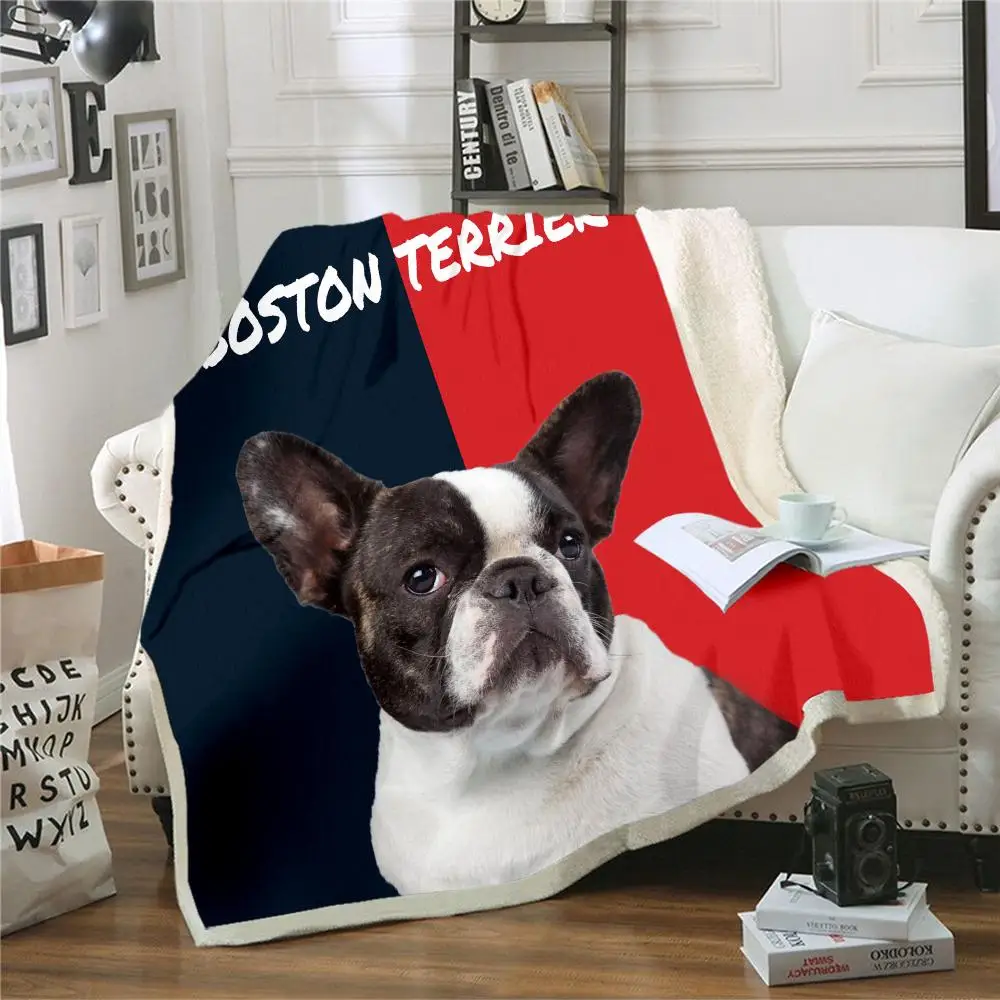 

3D Blanket Dogs Boston Terrier Graphic Best Friend Animals Dog Blanket Winter Warm Arctic Velvet Bedding/Sofa For Adult/Child
