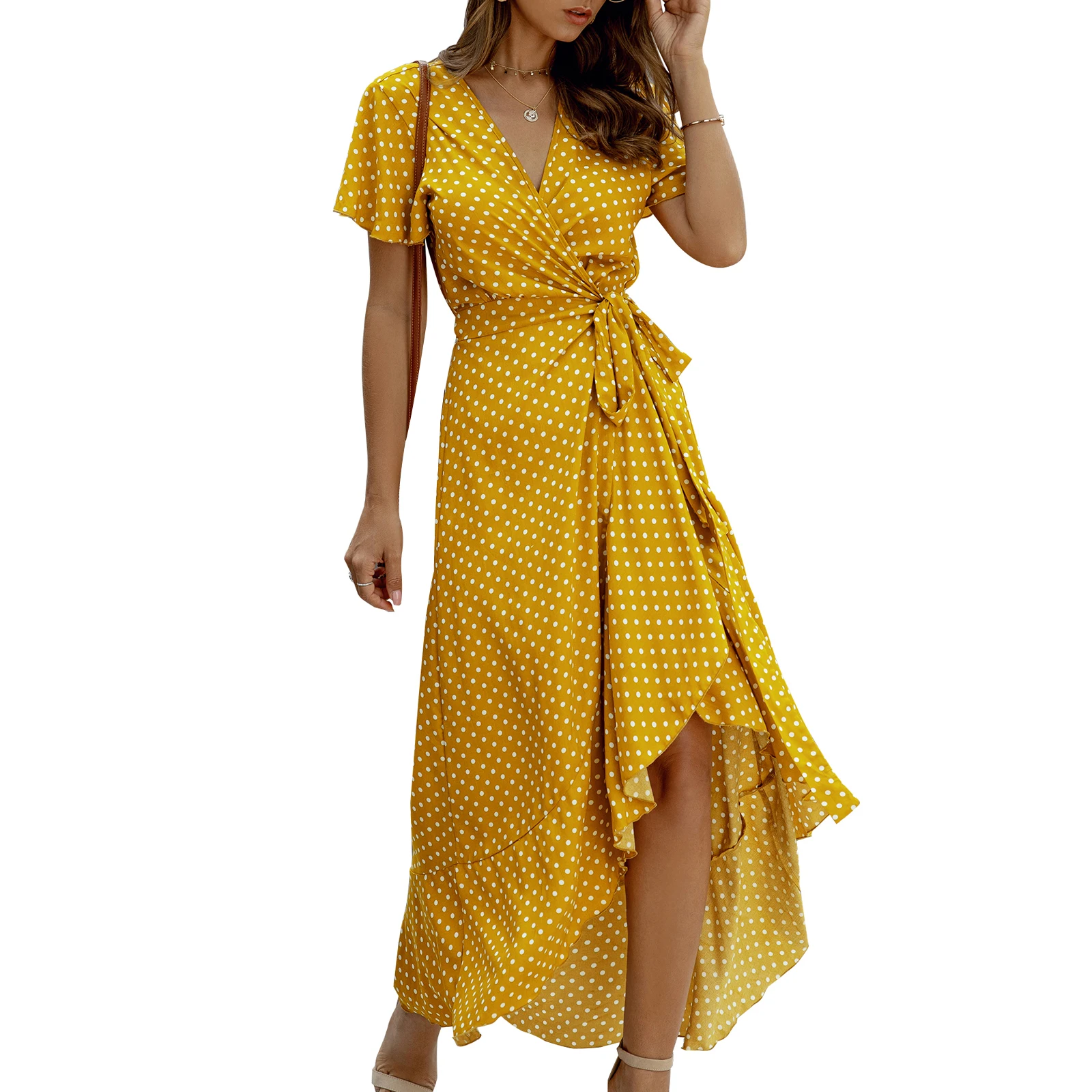 Women Short Sleeve Dress with Ruffle Decoration, Irregular Hem Adjustable Belt Summer Clothing
Women Short Sleeve Dress with Ruffle Decoration, Irregular Hem Adjustable Belt Summer Clothing