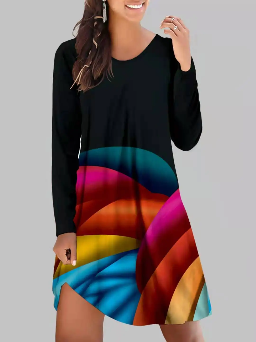 Fall 2021 fashion personality multi-color print loose-fitting long-sleeved dress
Fall 2021 fashion personality multi-color print loose-fitting long-sleeved dress