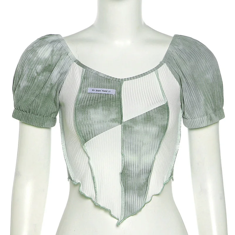 Casual Tees Top Women Clothing T Shirts Woman Patchwork Cropped Tops Slash Neck Short Sleeves Harajuku Women Blouse Summer 
Casual Tees Top Women Clothing T Shirts Woman Patchwork Cropped Tops Slash Neck Short Sleeves Harajuku Women Blouse Summer