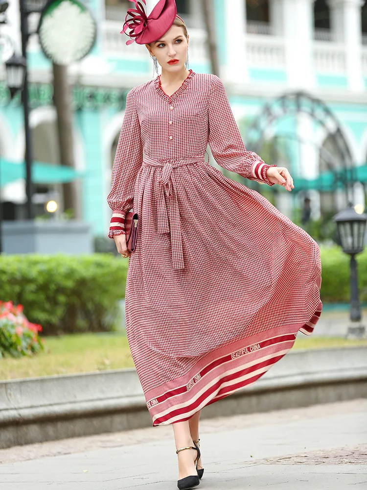 2021 Women England Style Long Dress Office Lady Spring Autumn Plaid Dress Ankle-Length Sashes DZ2643
2021 Women England Style Long Dress Office Lady Spring Autumn Plaid Dress Ankle-Length Sashes DZ2643