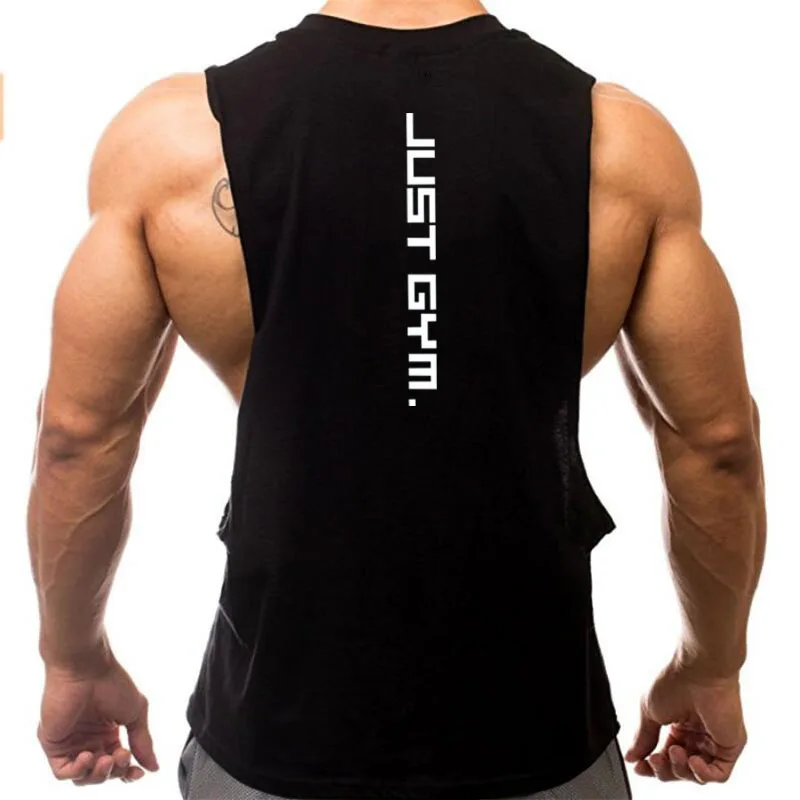 Brand Just Gym Clothing Fitness Mens Sides Cut Off T-shirts Dropped Armholes Bodybuilding Tank Tops Workout Sleeveless Vest | Мужская