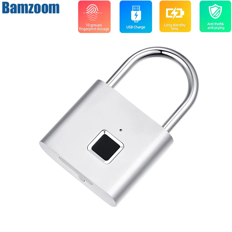 Discount Silver Fingerprint Lock Smart Padlock Thumbprint Door Padlocks Portable Anti-Theft Fingerprint Lock for Bag Drawer
Discount Silver Fingerprint Lock Smart Padlock Thumbprint Door Padlocks Portable Anti-Theft Fingerprint Lock for Bag Drawer