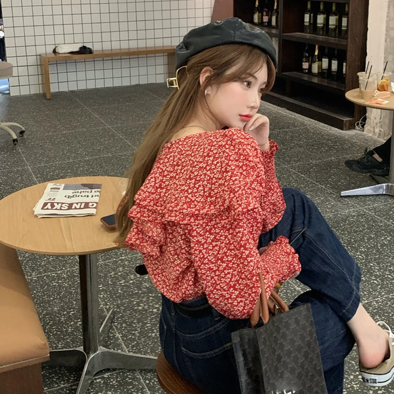 Print Ruffles Red Tops Ladies Sweet Style Korean Clothes V-neck Long Sleeve Shirts Autumn V-neck Women's Clothing Blouses New
Print Ruffles Red Tops Ladies Sweet Style Korean Clothes V-neck Long Sleeve Shirts Autumn V-neck Women's Clothing Blouses New