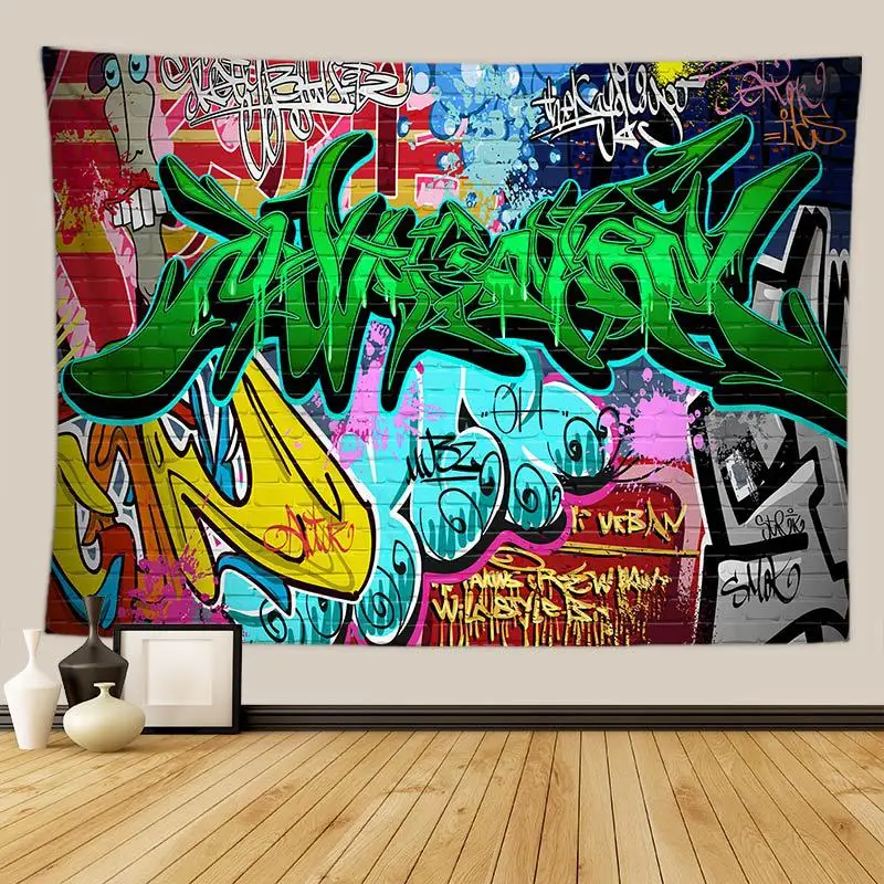 

3D Graffiti Tapestry Wall Hanging Bedspread Dorm Cover Beach Towel Backdrop Home Decor Room Wall Art Multiple Sizes Print Clear