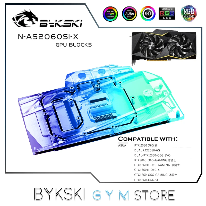 

Bykski Full Coverage GPU Water Block For VGA ASUS RTX 2060 O6G SI Graphics Card Cooler Watercooler,5V/ARGB,12V RGB N-AS2060SI-X