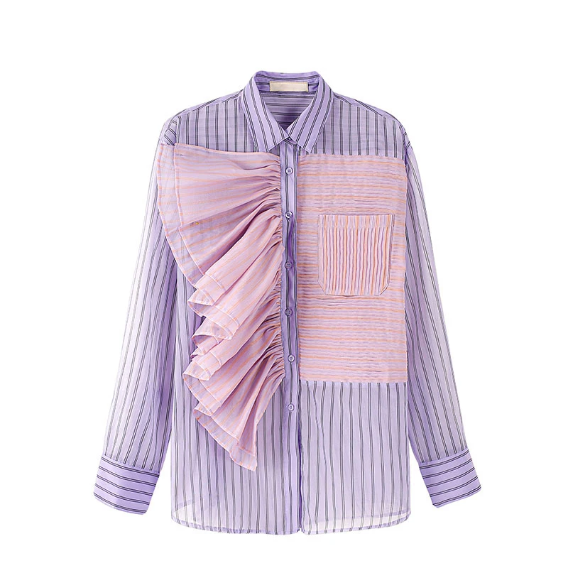 RUGOD 2021 new striped ruffles loose oversize shirt sweet cute lazy style shirt casual fashion streetwear 2021 new female tops
RUGOD 2021 new striped ruffles loose oversize shirt sweet cute lazy style shirt casual fashion streetwear 2021 new female tops