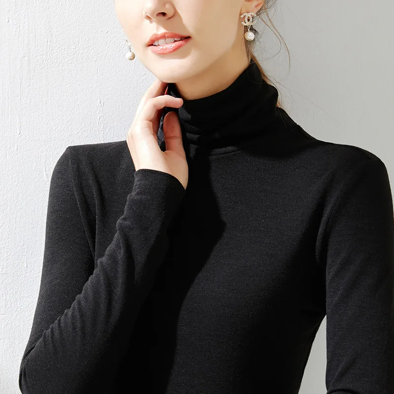 Pile neck base shirt for women in autumn and winter with long sleeve T-shirt, solid color basic top, foreign style small shirt
Pile neck base shirt for women in autumn and winter with long sleeve T-shirt, solid color basic top, foreign style small shirt