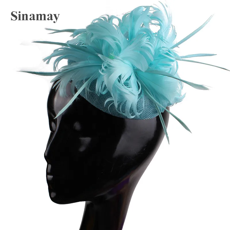 

Elegant White Millinery Hair Accessories Headbands Lady Imitation Linen Fascinator Base Feather Flower Adorn Hat Ostrich Quill