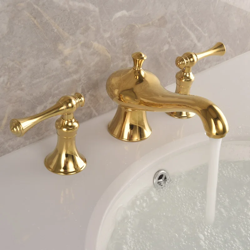 

Смеситель для раковины Ванная комната раковина кран латунный золотой три отверстия Двойная Ручка класса люкс для ванной ванна для бассейна...