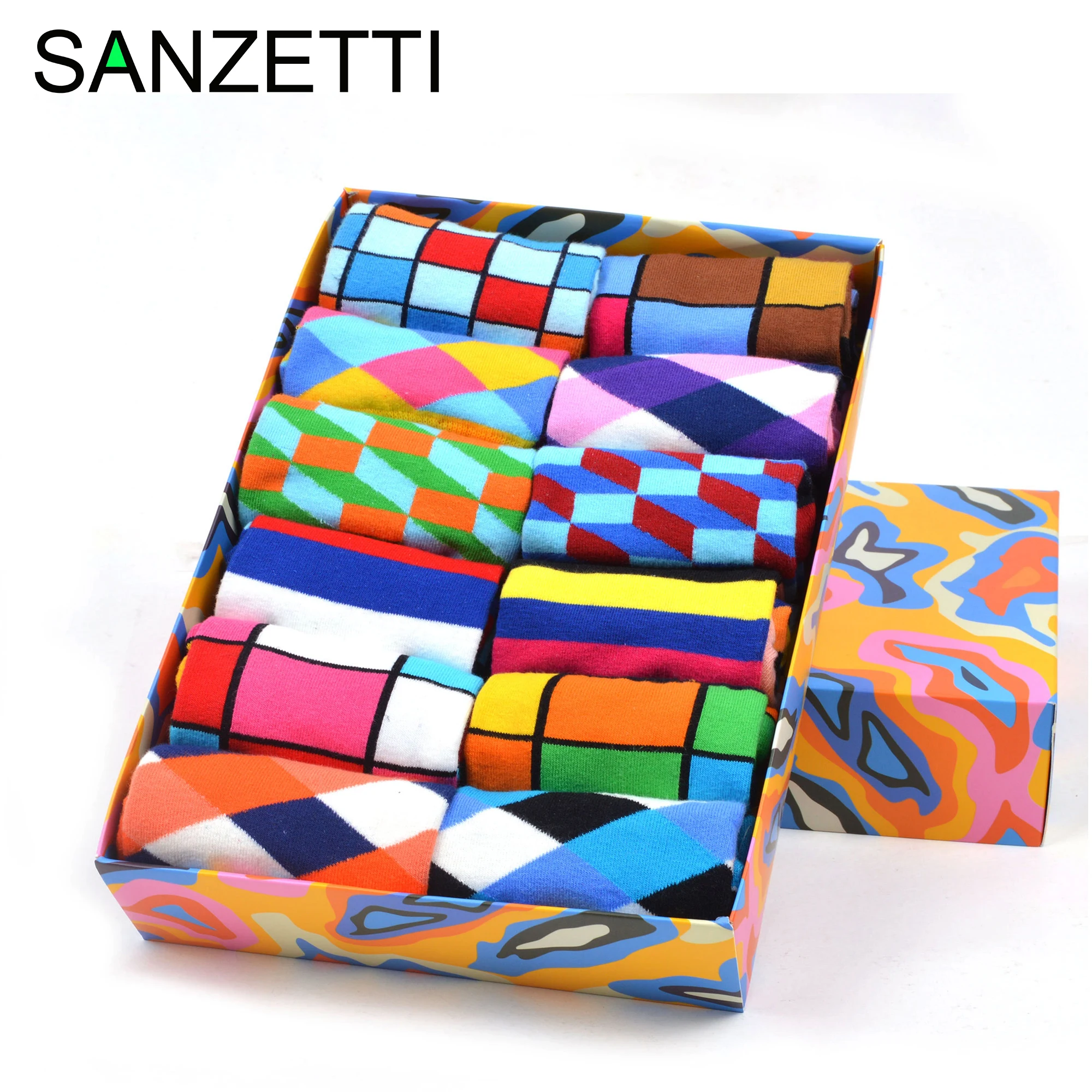 SANZETTI 12 пар/лот 2020 горячая Распродажа цветные мужские повседневные носки из
