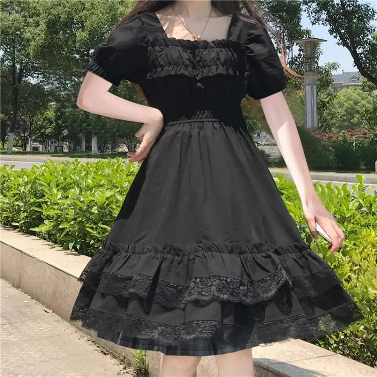 2020 New Summer Elegant Girly Dress Female Sweet Kawaii Woman Black Dresses A-Line Square Collar Puff Sleeve Lace Lolita Dresses
2020 New Summer Elegant Girly Dress Female Sweet Kawaii Woman Black Dresses A-Line Square Collar Puff Sleeve Lace Lolita Dresses