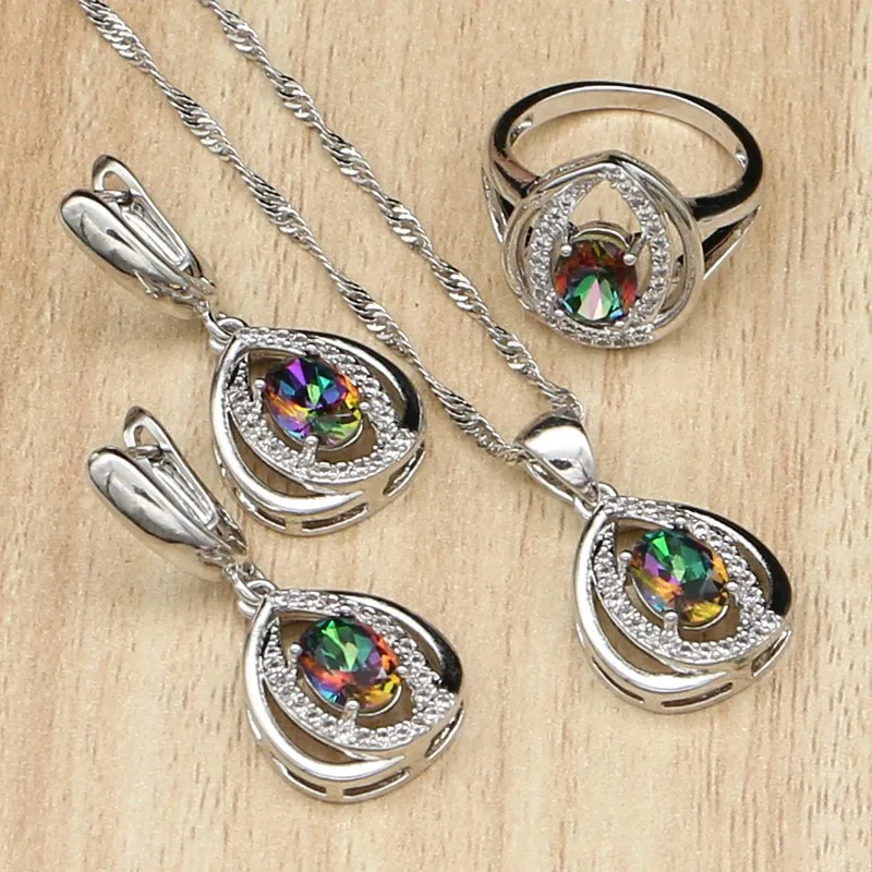 925 Silver Jewelry Mystic Rainbow Fire Stones White CZ Jewelry Sets For Women Wedding Necklace/Earrings/Pendant/Ring 3PCS
925 Silver Jewelry Mystic Rainbow Fire Stones White CZ Jewelry Sets For Women Wedding Necklace/Earrings/Pendant/Ring 3PCS