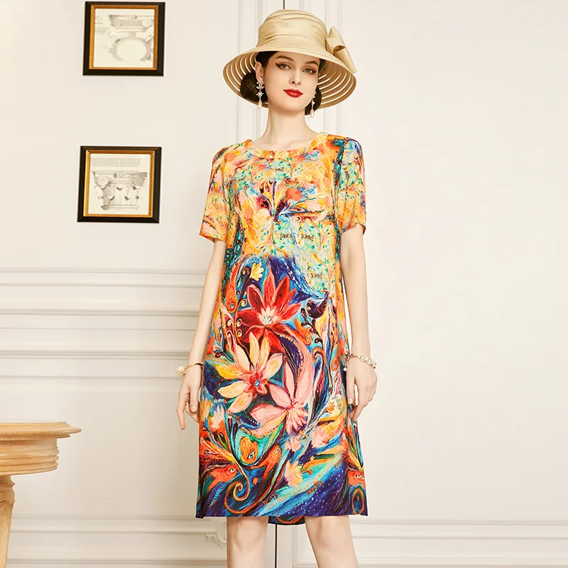 SHZQ Oil Painting Silk Dress Short Sleeve 2021 Summer New Slim Fashion Mulberry Silk Skirt Young Middle and Long Skirt
SHZQ Oil Painting Silk Dress Short Sleeve 2021 Summer New Slim Fashion Mulberry Silk Skirt Young Middle and Long Skirt