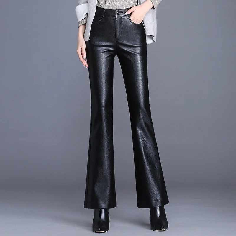 Faux Leather Women Flare Pants Autumn PU Bell Trousers Female Long Pant Slim Solid Black Moto Casual Ladies Bottoms
Faux Leather Women Flare Pants Autumn PU Bell Trousers Female Long Pant Slim Solid Black Moto Casual Ladies Bottoms