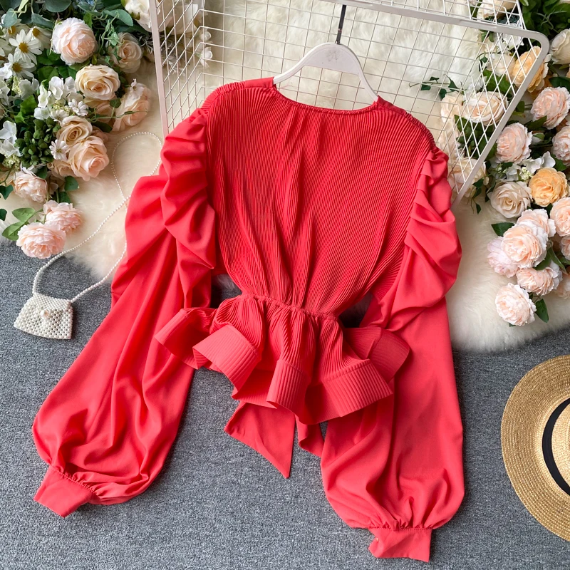 Puff Sleeve Shirts Blouses Ladies Blouse Shirt 2021 Streetwear White Shirt Women Tops and Blouses Casual V-neck Pleated Ruffled
Puff Sleeve Shirts Blouses Ladies Blouse Shirt 2021 Streetwear White Shirt Women Tops and Blouses Casual V-neck Pleated Ruffled