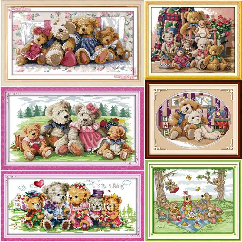 Happy Bear family the teddy bear DMC Frabric DIY handwork Embroidery Chinese Cross Stitch Kits Cross-stitch set Needlework
Happy Bear family the teddy bear DMC Frabric DIY handwork Embroidery Chinese Cross Stitch Kits Cross-stitch set Needlework
