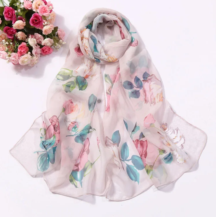 

2020 NEW Sunscreen flower chiffon Georgette scarf silk square hijab cool shawl ladies foulard femme Scarves hair bufanda mujer