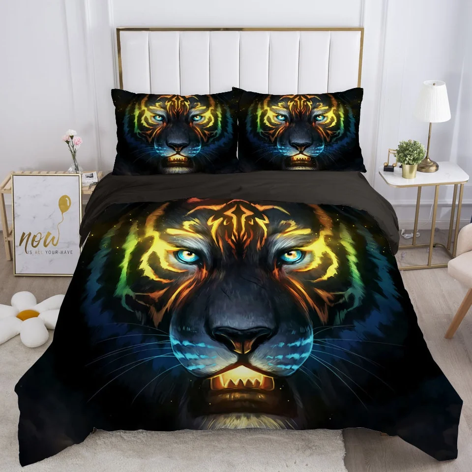 

3D Duvet Cover Set Bedding Sets Double King Blanket Quilt Cover tiger Bedclothes Bed Linings Dream Animal EUR UK 2-3pcs/set