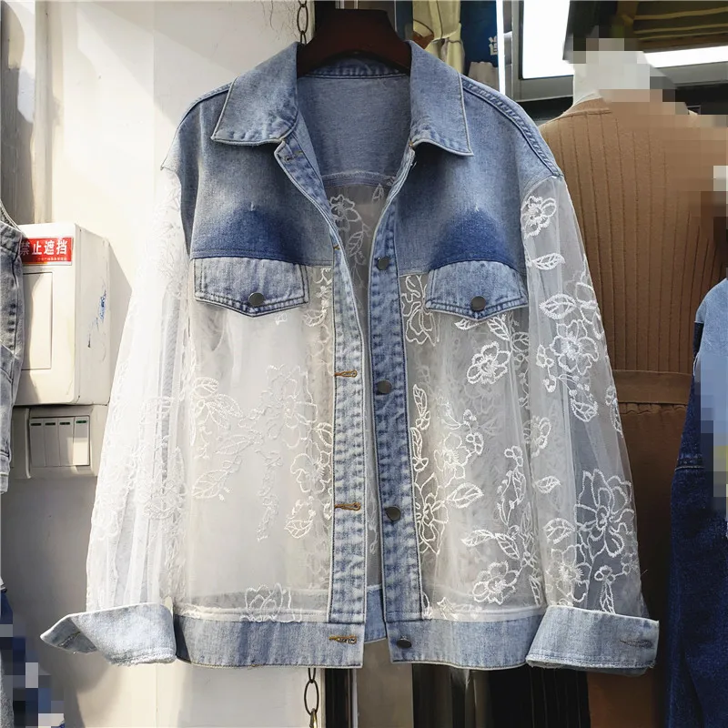 Summer Korean Lace Splicing Embroidery Beading Denim Jacket Coat Women Chaquetas Mujer Outerwear Loose Short Jeans Jacket Female
Summer Korean Lace Splicing Embroidery Beading Denim Jacket Coat Women Chaquetas Mujer Outerwear Loose Short Jeans Jacket Female