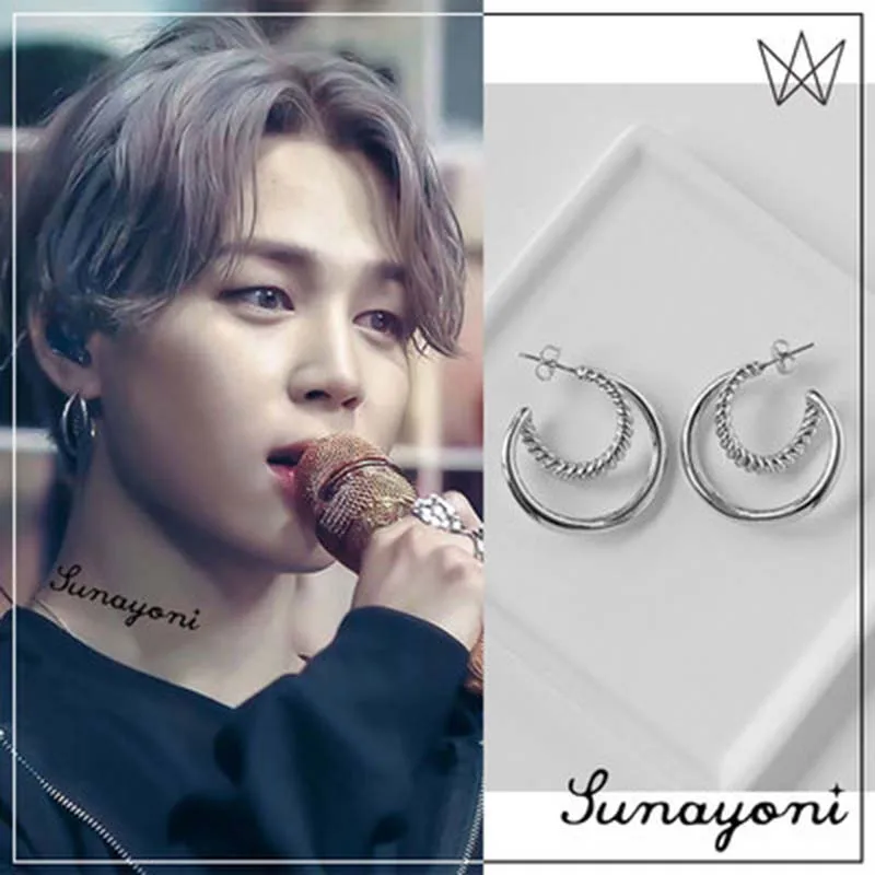 

2021 Designer BUTTER New Album Park Jimin Earrings Double Layered Twisted Hoop Earring For Fan Small Circle Minimalist Jewelry
