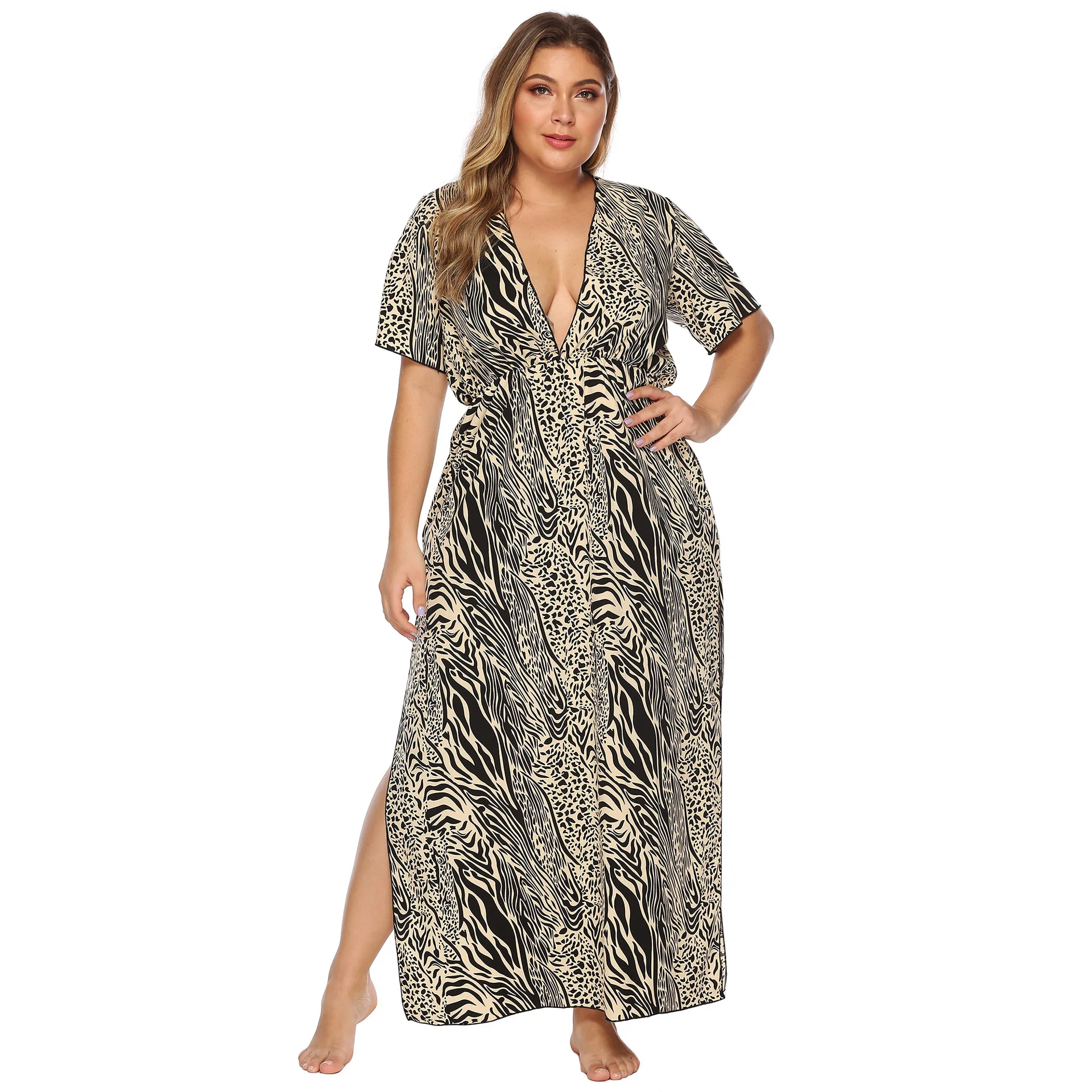 Large Size Dess Women's Clothing Animal Sexy Long Skirt Pattern Deep V High Slit Sexy Short Sleeve Tight Waist Beach Dress
Large Size Dess Women's Clothing Animal Sexy Long Skirt Pattern Deep V High Slit Sexy Short Sleeve Tight Waist Beach Dress