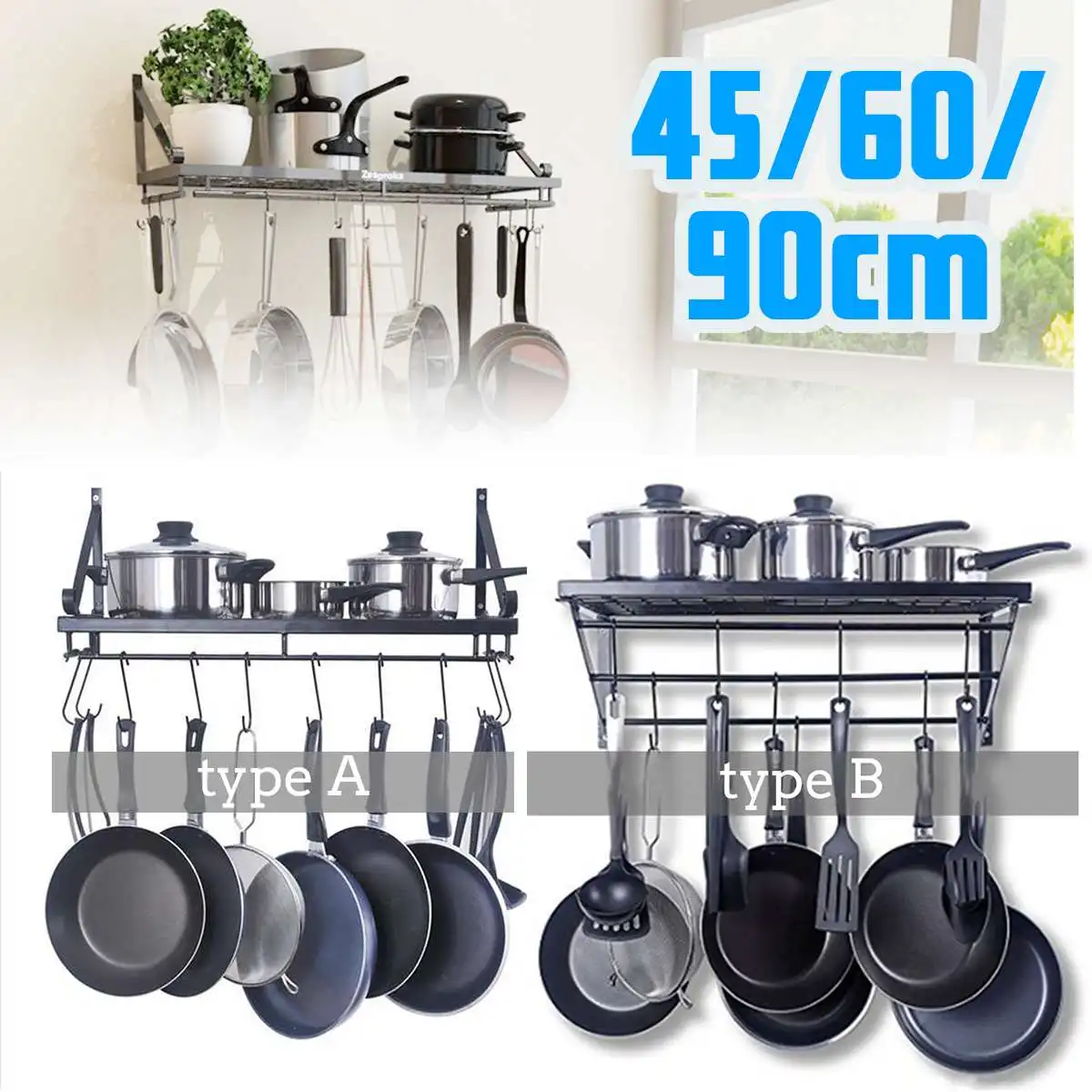 Kitchen Wall Mounted Pot Pan Rack Holder Cookware Storage Shelf Hanger With Hook Kitchen Storage Rack Tableware Organizer
Kitchen Wall Mounted Pot Pan Rack Holder Cookware Storage Shelf Hanger With Hook Kitchen Storage Rack Tableware Organizer