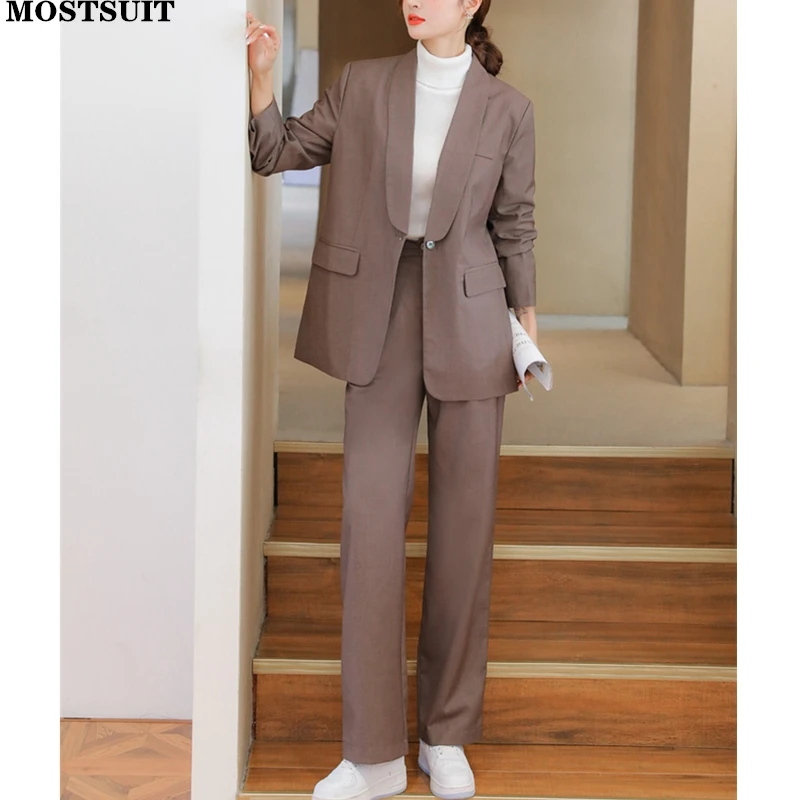 Workwear Solid Loose Two Piece Pant Suits Women Single-button Blazer & Wide Leg Straight Pants Outfits Ol Style Female 2 Pcs Set
Workwear Solid Loose Two Piece Pant Suits Women Single-button Blazer & Wide Leg Straight Pants Outfits Ol Style Female 2 Pcs Set