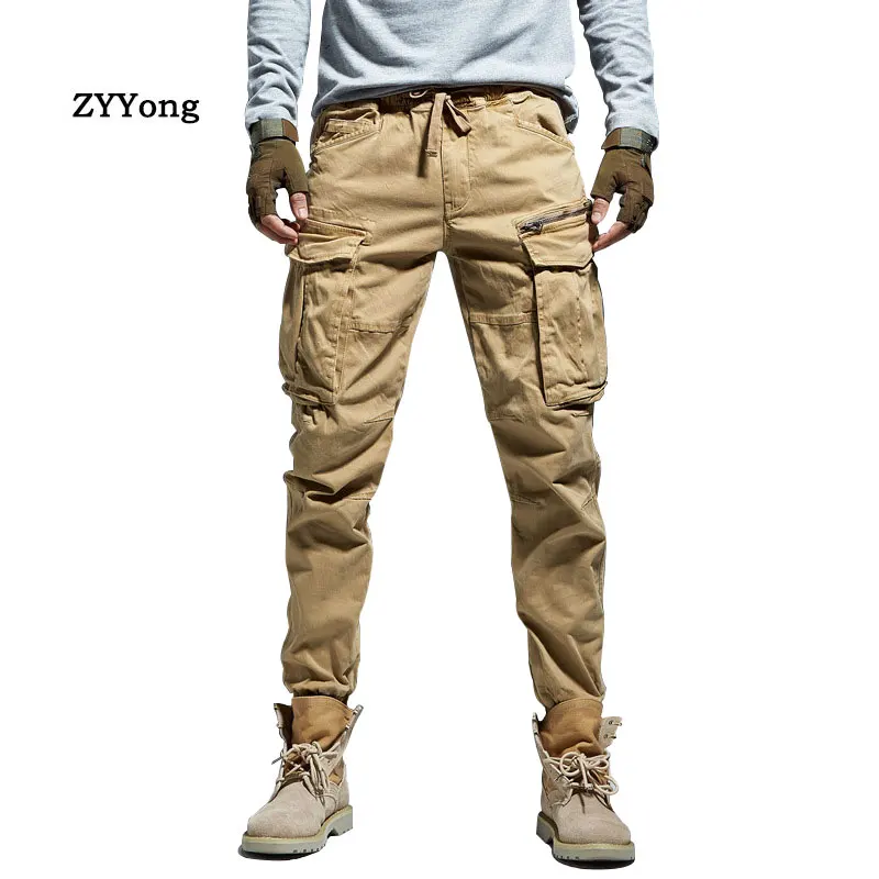

High Street Men's Military Cargo Pants Cotton Ankle Length Beam Feet Army Trousers Joggers Outdoor Motion On Foot Overalls