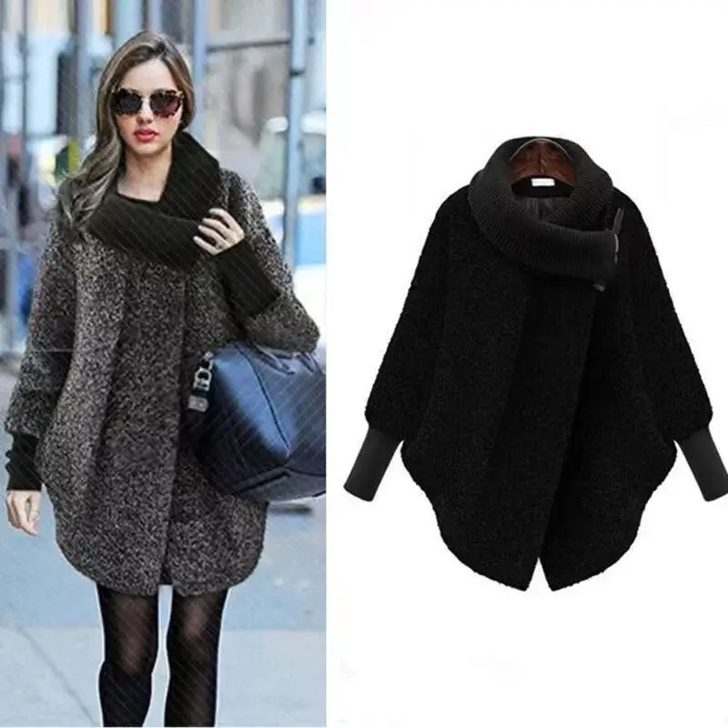 Fashion Knitted Scarf Collar Cashmere Coats Women Bat Sleeved Woollen Autumn Winter Thick Windproof Poncho Overcoats Costume
Fashion Knitted Scarf Collar Cashmere Coats Women Bat Sleeved Woollen Autumn Winter Thick Windproof Poncho Overcoats Costume