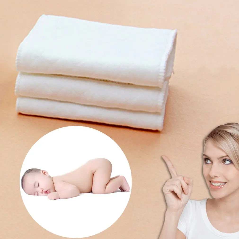 Cotton 10pcs/set Soft Breathable Reusable Pure Baby Cloth Diaper Nappy Liners Insert 3 Layers | Мать и ребенок