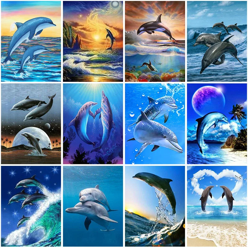 

DIY 5D Diamond Painting Dolphin Full Square Drill Animal Diamond Embroidery Pictures of Rhinestones Mosaic Home Decor Art Gift
