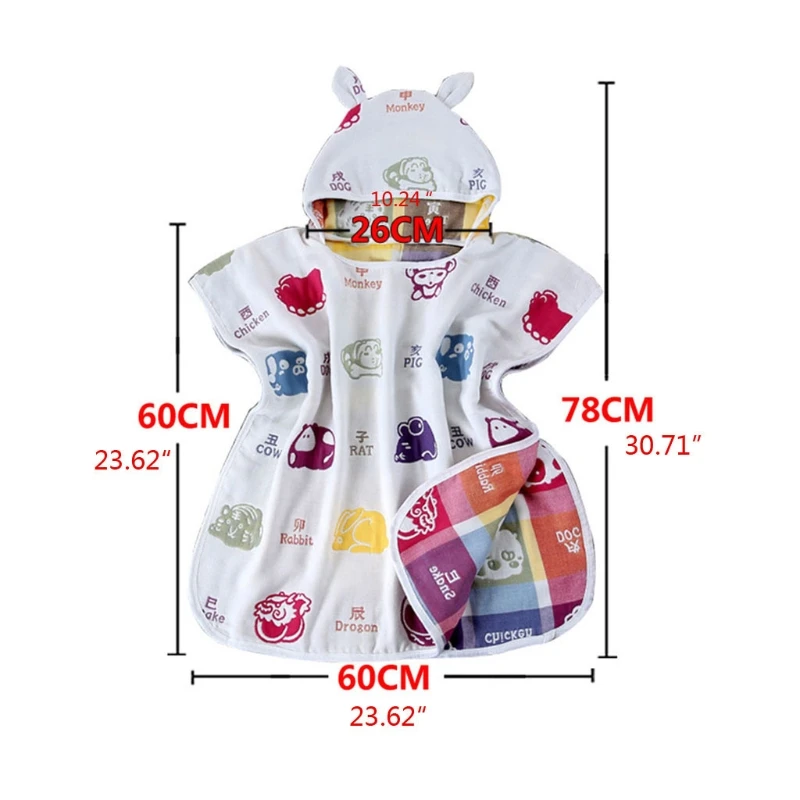 60x60cm Baby Bath Towel 6 Layers Cotton Gauze Hooded Kids Cape Poncho Cartoon Printed Breathable Ultra Absorbent Infant Blanket
60x60cm Baby Bath Towel 6 Layers Cotton Gauze Hooded Kids Cape Poncho Cartoon Printed Breathable Ultra Absorbent Infant Blanket