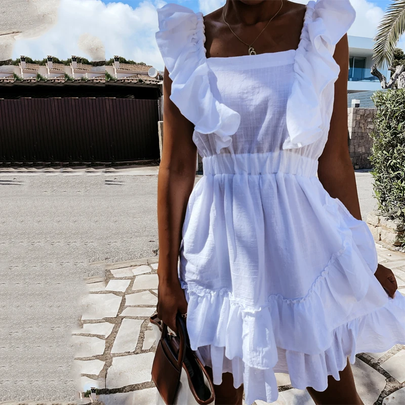 Summer New Petal Sleeve Solid Mini Dress Women Sexy Backless Lace Up Slim Dress Fashion Elastic Waist Sundress Casual Dress
Summer New Petal Sleeve Solid Mini Dress Women Sexy Backless Lace Up Slim Dress Fashion Elastic Waist Sundress Casual Dress