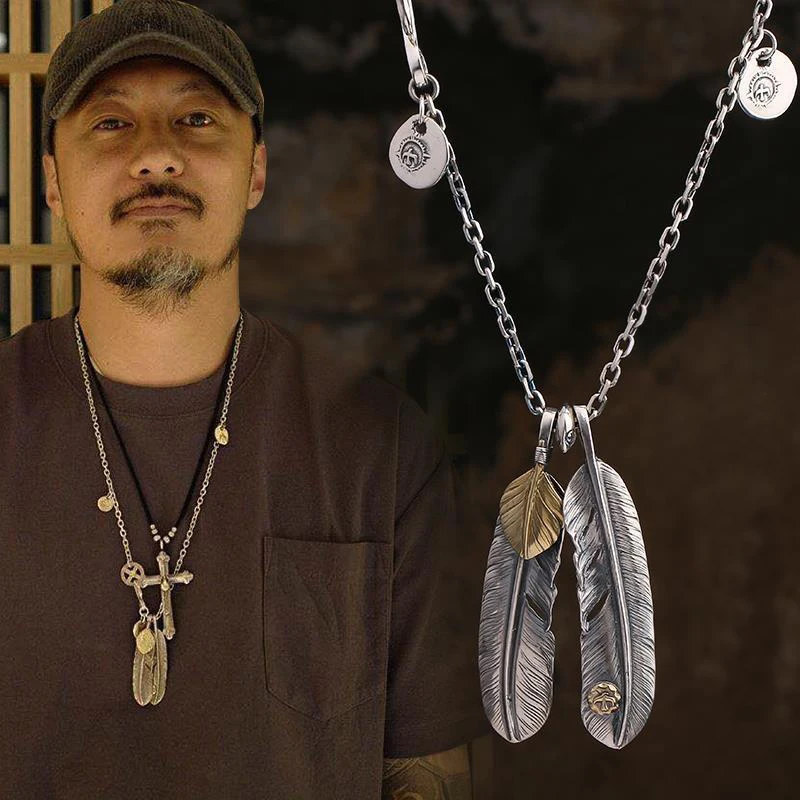 

Новое серебряное ожерелье в стиле ретро с перьями и крестом, модная трендовая цепочка для свитера для женщин и мужчин, ювелирные аксессуары