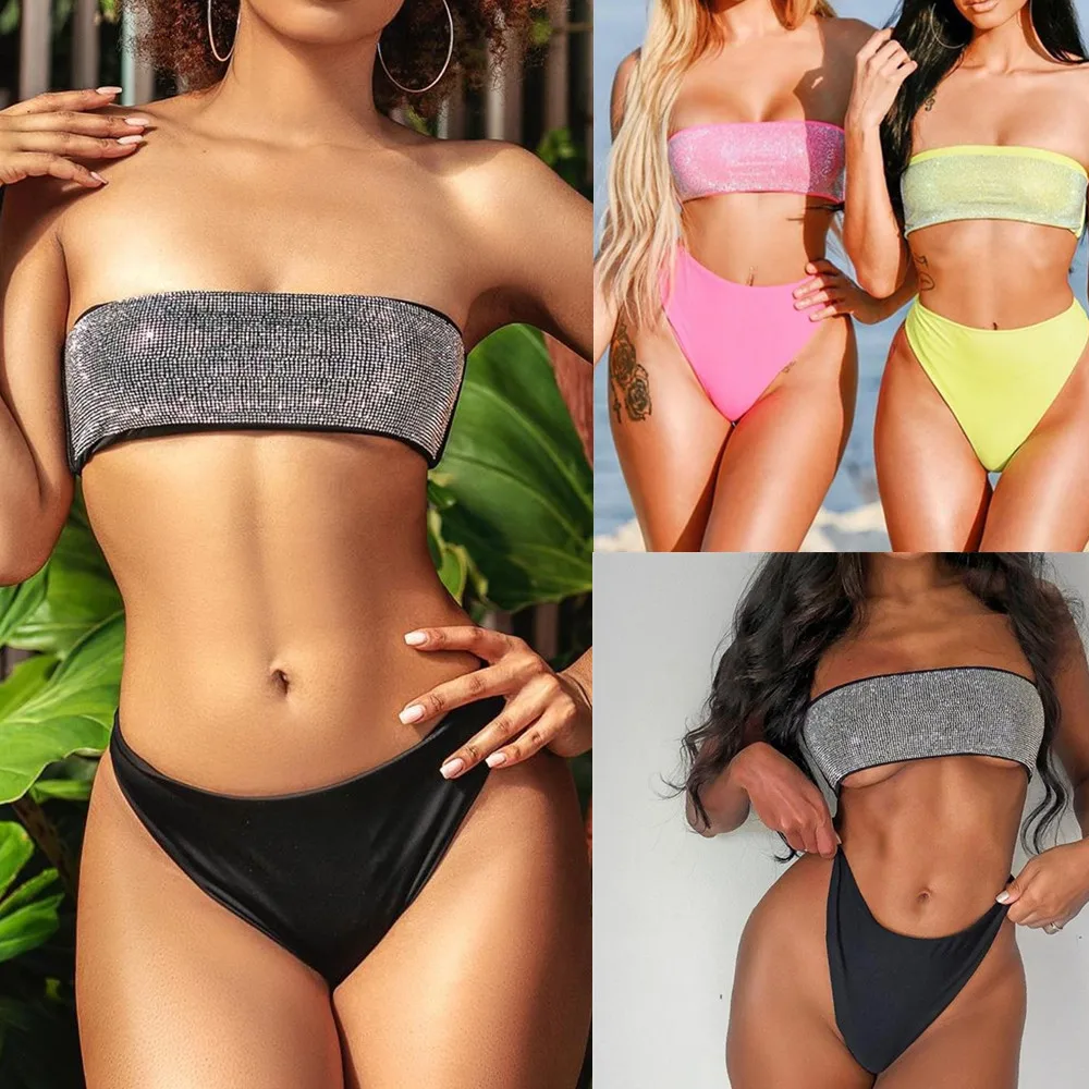 Bathing Suits Woman 2020 Bikini Set Diamond Bandeau Swimsuit High Waist Bikini Swimming Suit for Women Thong Bikini Beach Party
Bathing Suits Woman 2020 Bikini Set Diamond Bandeau Swimsuit High Waist Bikini Swimming Suit for Women Thong Bikini Beach Party