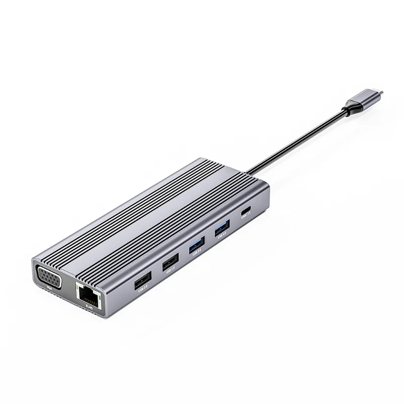 

Новинка 2021 док-станция USB-C Тип C 3,0 Многофункциональный 12 в 1 концентратор HDMI-совместимый VGA RJ45 Lan PD зарядное устройство совместимо с Dell