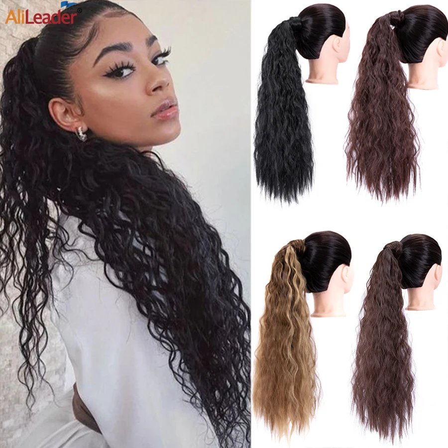 

Curly Ponytail Corn Wavy Ponytail 22Inch Synthetic Wrap Around Ponytail Ombre Puff Corn Wavy Ponytail For Women Long Ponytail
